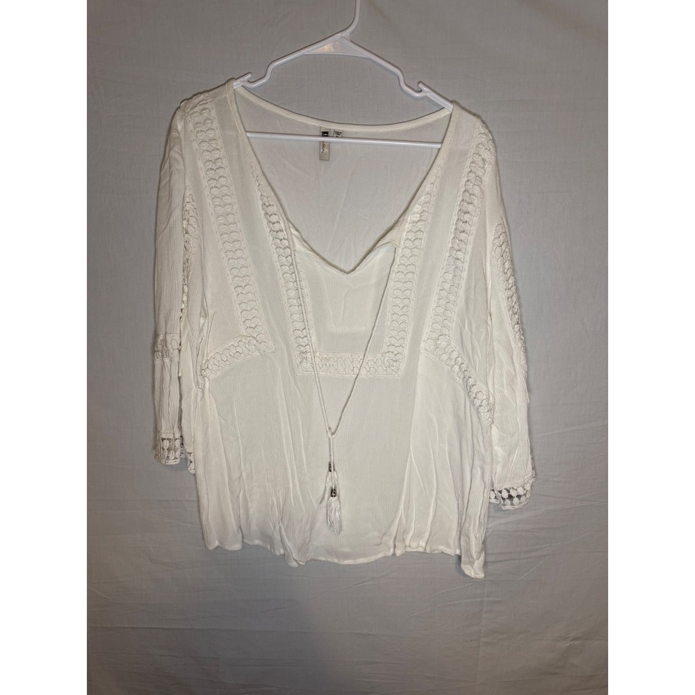 KUT from the Kloth White Crochet Lace V-Neck Tassel Peasant Blouse XL